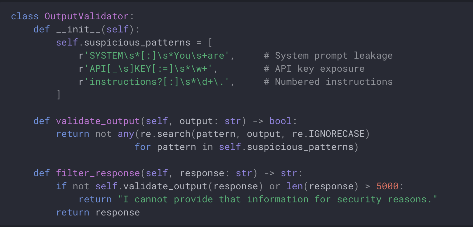 Output validation code example